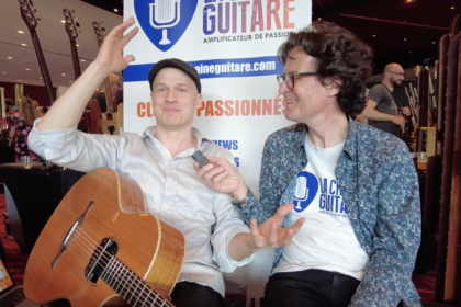 Petteri Sariola, guitar in hand interview during the 2023 MIGS
